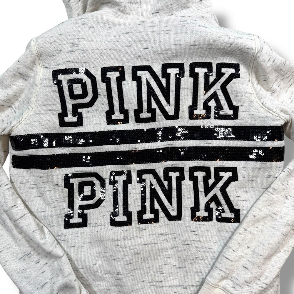 Vintage Victoria's Secret PINK Hoodie Full Zip Fur‎ Lined Jacket Sequin Large